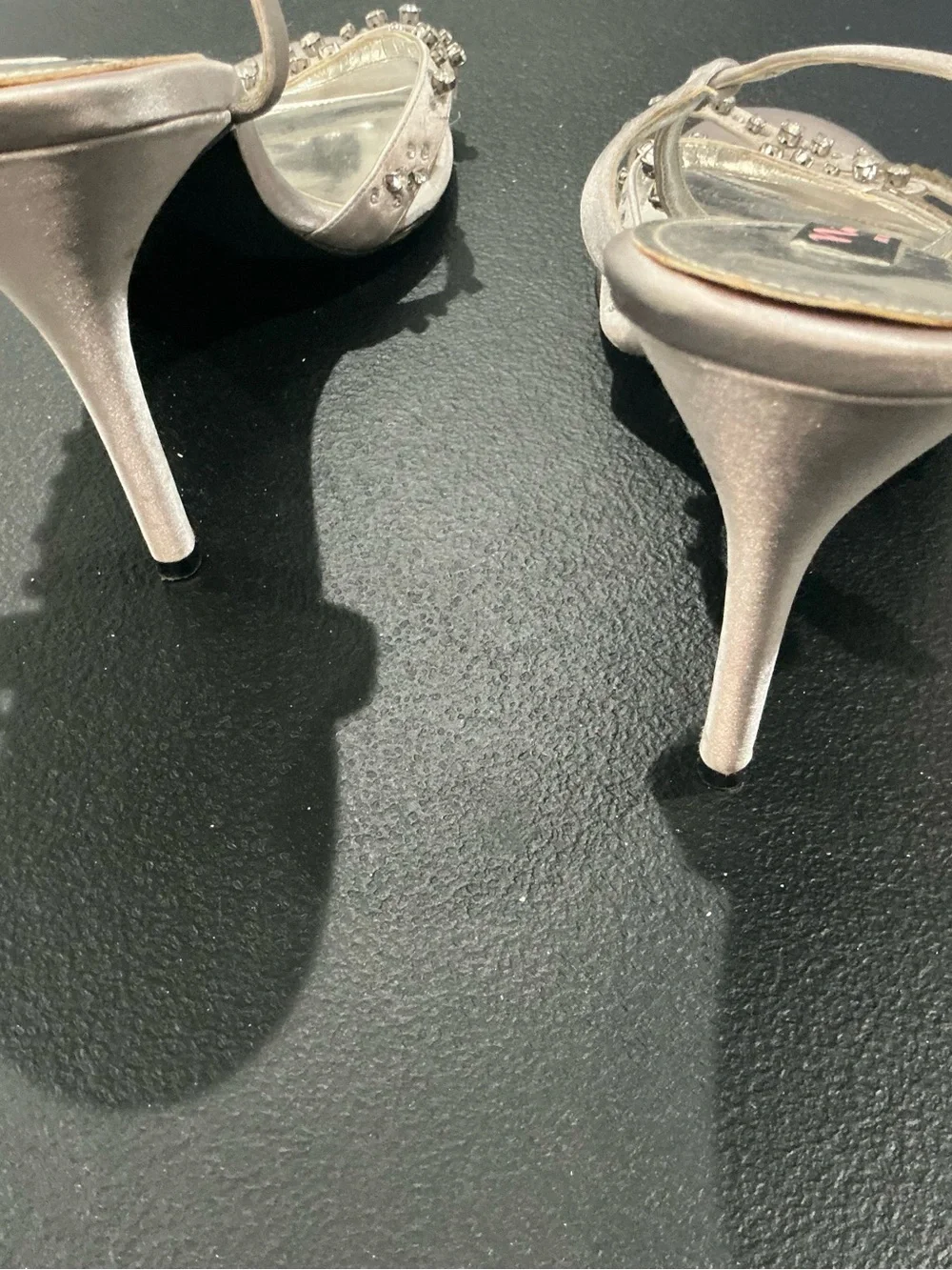 Nina, New York women, satin rhinestone ankle strap evening heels, size 10 M
